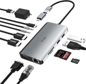 USB Docking Station, JESWO USB 3.0 Laptop Docking Station Dual Monitor (Dual Video HDMI & VGA, Gigabit Ethernet, Audio, and More USB Ports) Whit Power Adapter