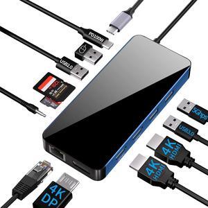 12 in 1 USB-C Docking Station Triple Display USB C Hub Multiple Adapter with 2 HDMI+DP,4 USB 3.0/2.0 Ports,SD/TF Card Reader,100W PD, Ethernet, Audio, USB C Dongle for MacBook/Dell/HP/Surface