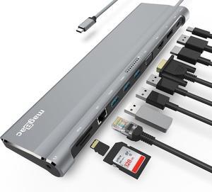 USB C Docking Station Dual Monitor 12 in 1 Laptop Docking Station 3 Monitor 4K Display with HDMI, DP, VGA, USB 3.0, 100w USB C PD, 1000Mbps LAN, TF/SD, Audio, USB C Dock Compatible with Windows Laptop
