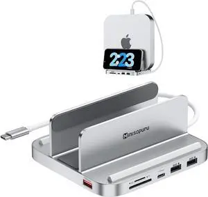 Minisopuru Mac Mini Dock & Stand with M.2 NVMe SSD Enclosure, Upgrade 8 in 1 Mac Mini hub Support 10Gbps USB C/A, TF& SD, Audio Jack, Mac Mini Accessories for Mac Mini M2/M1 (Not for Mac Mini M4)