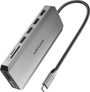 WAVLINK USB C Docking Station Dual Monitor, USB C Hub Laptop Triple Display, USB C to 2 HDMI,DisplayPort, PD Charging, Ethernet, 5 USB, SD/TF Read, Audio for MacBook Dell HP Lenovo Surface, Dark Grey