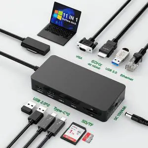 Microsoft Surface Dock Dual Display 4K HDMI+VGA, 11 in 1 Surface Docking Station with Power Supply for Microsoft Surface Pro 10/9/8/X/7/6/5/4/3, Laptop 6/5/4/3/2/1,Laptop Go 3/2/1,Surface Book 3/2/1