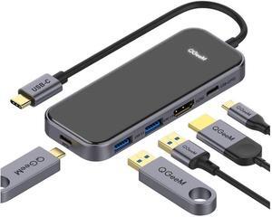 QGeeM USB C Hub 5 in 1 Multi-Port Digital AV Adapter 4K HDMI, 100W Power Delivery, 3 USB-A Data Ports, USB C Dongle for MacBook Pro/Air, iPad Pro, iMac, iPhone 15 Pro/Pro Max, XPS, Thinkpad -Black