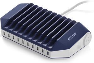 BESTEK Power Station with Quick Charge 3.0, 66W 10 Port USB Charging Station Multi Charger Organizer with 2-Outlet Power Strip for Multiple Devices