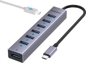 USB C to USB Hub, 8 Ports USB 3.0 Adapter with 7 USB 3.0 Data Ports,USB Splitter with USB C 5V/3A Power Port, 7.9IN/20CM Main Cable USB HUB, USB Extension for Laptop and PC