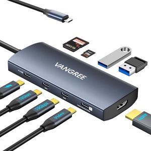 USB C Video Output Hub, 3 USB-C & 2 USB-A 3.2 10Gbps Ports, 4K@60Hz HDMI, 100W PD, SD/TF Slots, USB C Splitter Dual Monitor Adapter for MacBook Pro, USB-C Monitor, Camera, AR Glasses, Windows/macOS