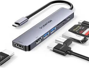 LENTION USB C Hub, Dual HDMI 4K@60Hz for MacBook, 7-in-1 USB C Docking Station, PD 100W, 5Gbps Data Transfer, SD Card Reader, Dual Monitor Adapter for M1/M2/M3/M4 macOS Systems, Windows (CE45)