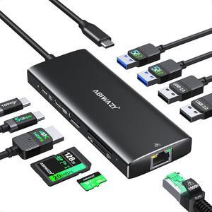 USB C Hub Multiport Adapter,10 in 1 USB C to USB HDMI Ethernet Hub USB C Dongle for MacBook Pro/Air, iPad Pro,Dell with 4K@60Hz HDMI+Ethernet+4USB+1USB-C Data Port+SD/TF Card Reader+100W PD (Black)
