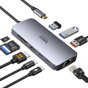 USB C Adapters for MacBook Pro/Air, Mac Dongle with 3 USB Port, 9 in 1 Macbook Hub to HDMI, RJ45 Ethernet,100W Pd Charging, USB C to SD/TF Card Reader Compatible With Macbook/Dell XPS, Lenovo Thinkpad