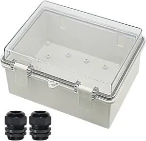 Zulkit Junction Box ABS Plastic Dustproof Waterproof IP65 Electrical Boxes Hinged Shell Outdoor Universal Project Enclosure Clear Cover with 2 Cable Glands 8.7 x 6.7 x 4.3 inch (220x170x110 mm)