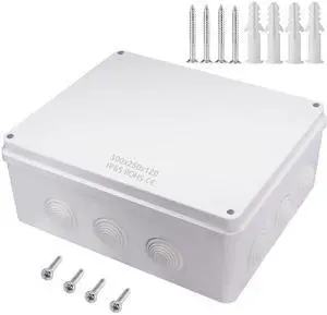Zulkit Junction Box ABS Plastic Dustproof Waterproof IP65 Universal Electrical Boxes Project Enclosure White 11.8 x 9.8 x 4.7 inch (300mmx250mmx120mm)