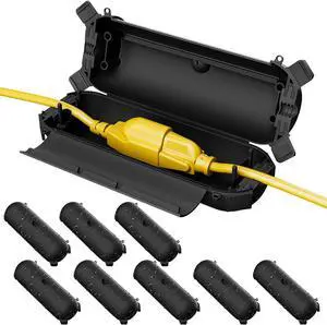 [9 Pack] Outdoor Extension Cord Safety Cover, IP44 Waterproof Connection Protector, Weatherproof Electrical Box for Outdoor Plug, Outlet, Holiday Light, Halloween and Christmas Decorations, Black