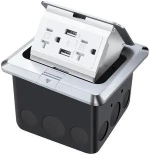 Pop Up Floor Outlet with Stainless Steel Cover 20amp TR Outlet and USB Chargers Receptacle Box