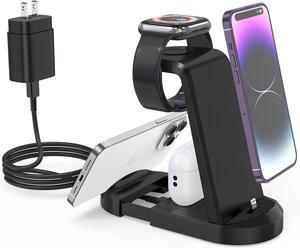 3 in 1 Charging Station, 25W Fast Charger Station Stand for iPhone 14/13/12/11/Pro/Max and Apple Watch,Charging Stand Dock for AirPods,Charger Multiple Devices with 25w Adapter & 60w C to C Cable