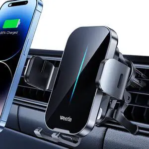 4  Weetla Wireless Car Charger,Charging Auto-Alignment, Air Vent 360° Adjustable Auto-Clamping Car Phone Holder Mount Wireless Charging for iPhone 15/14/13/12/11/Pro Max (Gray)