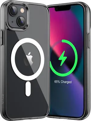 JETech Magnetic Case for iPhone 13 Mini 5.4-Inch Compatible with MagSafe Wireless Charging, Shockproof Phone Bumper Cover, Anti-Scratch Clear Back (Black)