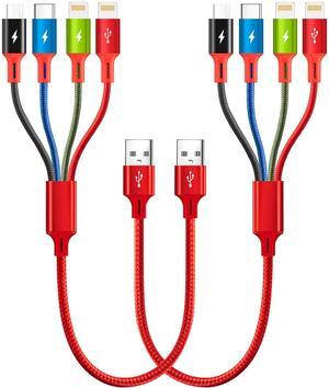 Short Multi Charging Cable, 1Ft/2Pack Multi Charging Cord, 4 in 1 Multi Charger Cable,Multi Charger,Fast Charging with IP/Type C/Micro USB Ports for Cell Phones/Tablets/Samsung Galaxy/LG/More