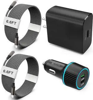 S24 S25 Ultra Charger Type C, SCRUAK 45W PPS Super Fast USB-C Wall/Car Charger for Samsung Galaxy S25 Ultra/S25+/S25/S24 Ultra/S24+/S23/S22/S20/Note 20/Note 10+(with 2X 6.6FT 5A Type C Cable)
