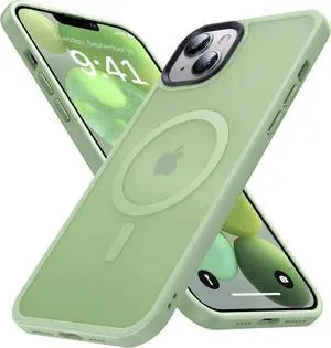 Magnetic for iPhone 13 Case & iPhone 14 Case for MagSafe [10FT Military Grade Protective] Slim Translucent Matte Back Silicone Edge for iPhone 13 / iPhone 14 Phone Case (6.1"), Mint Green