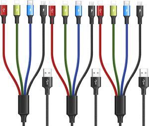 Multi Charging Cable 4A 3Pack 4FT Multi Fast Charging Cord 4 in 1 Multi Charger Cable Multi Cable with IP/Type C/Micro USB Port Adapter for Cell Phones/Tablets/Samsung Galaxy/LG/Huawei & More