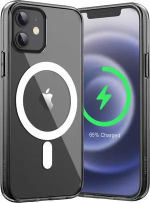 JETech Magnetic Case for iPhone 12 Mini 5.4-Inch Compatible with MagSafe Wireless Charging, Shockproof Phone Bumper Cover, Anti-Scratch Clear Back (Black)