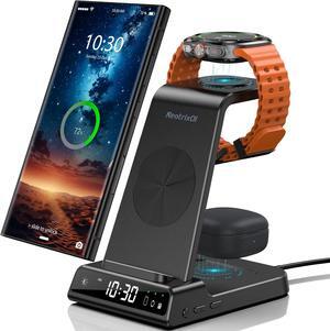 Wireless Charger for Samsung Charging Station, 3 in 1 Android Phone Wireless Charger for Samsung Galaxy S25 Ultra/S24 Ultra/S23/Z Flip 6/Fold 6/Buds, Charger for Galaxy Watch Ultra/7/6/5/4/3 (Black)