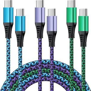 USB C to USB C Fast Charging Cable 3-Pack 6ft Type C Cable PD Cord Compatible iPhone 16 Pro Max Plus/15,Samsung Galaxy A15 5G/A54/S24 Ultra/A14/A35/A13/A23/S23FE/S21/Z Fold6/A53/S22,Pixel 9 Pro/8a/7/6