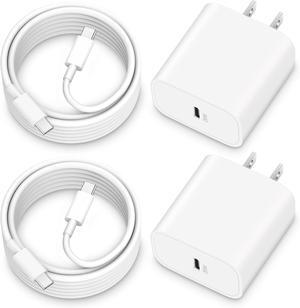 [2025 Upgraded] iPhone 16e/16 Pro Charger, 2-Pack 20W USB C Fast Wall Charger Block with 60W 6FT USB C Charging Cable Cord for iPhone 16/16 Pro Max/16 Plus/16e/15/15 Pro/15 Pro Max, iPad Power Adapter