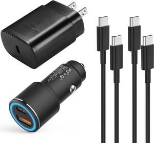 Super Fast Charger Type C Kit,25W PD USB C Wall/Car Charger for Galaxy S25/S24/S23/S22/Plus/Ultra/FE/Note 20/10/A71,2020/2018 Pad Pro/Air,with 2X USB C-to-C Cable(6.6ft)