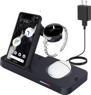 Foldable Wireless Charger for Google Pixel Watch(Not for Watch 2),3 in 1 Pixel Charging Station with Adapter Charging Stand for Pixel 8/7/7 Pro/6/6 Pro/5,Pixel Buds Pro,Samsung S22,iPhone,Airpods