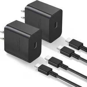 USB-C 2-Pack 45W PD Super Fast Charging Wall Charger for Samsung Galaxy A53/A73,Galaxy S24 Ultra/S24+/S23/S22/S22 Plus/S21/S21 Ultra/S20/Note20/ Note 20 Ultra/iPhone 16/15(10 Ft)