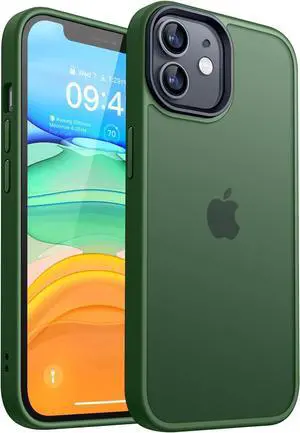 CANSHN Matte Compatible with for iPhone 11 [Military Drop Certified] Translucent Back Phone Cover, Anti-Fingerprint - Deep Green