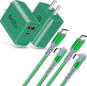 Fast Charging Wall Charger with USB C Cable 10FT, 2-Pack 20W USB C Power Adapter Dual Port Fast Charger Block+ Right-Angle 3A C to C Cable Fit for iPhone 16 15 Samsung Galaxy S22 Ultra S21 S20 S10