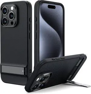 ESR for iPhone 15 Pro Case, Metal Kickstand Case, 3 Stand Modes, Military-Grade Drop Protection, Supports Wireless Charging, Slim Back Cover with Patented Kickstand, Boost Series, Black