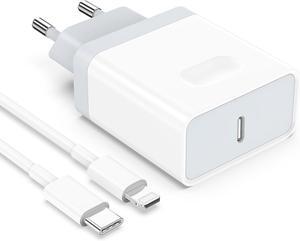 25W USB C European Plug Adapter with 6FT Cable for iPhone 14/14 Pro/14 Pro Max/14 Plus/13 12 11 XS XR X, Travel USBC Charging Power Charger Cord for Europe EU Euro Spain Italy France Germany