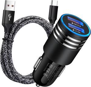 Car Charger Type C Fast Charger for Samsung Galaxy S25/S24/S23/S22 Ultra/S21 S20 FE Z Flip 6/5/4 A16 A25 A35 A53 A03S A13 A15 A54 A14 A12 A32 S10 S9,Quick Charge 3.0 Rapid Car Adapter+3ft USB C Cable