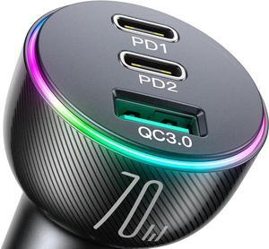 70W USB C Car Charger, JOYROOM Dual PD35W & QC3.0 Super Fast Charging, Compatible with iPhone 16 Pro Max/15 Plus/14 Pro Max/iPad Pro, Samsung Galaxy S24 Ultra/S23/S22, Google Pixel