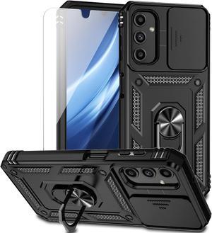 for Samsung Galaxy A24 Case with Slide Camera Cover HD Screen Protector [Military Grade 16ft. Drop Tested] Magnetic Ring Holder Kickstand Protective Phone Case for Samsung Galaxy A24, Black