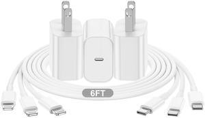 3 Pack QZIIW iPhone Charger,iPhone Fast Charger,[MFi Certified] iPhone Fast Adapter,USB C to Lightning Charging Cable 6 Feet,20W USB C Wall Charger with Compatible iPhone 14 13 12 11 Pro Max,iPad