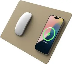 POUT H3 Wireless Charging Mouse Pad  Qi-Enabled Fast Charger Built into Sleek Desk Mat, Compatible with Phones, Earbuds & More(Latte Cream)