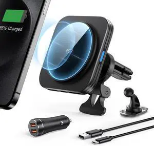 ESR for MagSafe Car Mount Charger, 15W Magnetic Wireless Car Charger, for MagSafe Car Charger, Air Vent Phone Holder for iPhone 16/15/14/13/12, Galaxy S25/S25 Ultra, with 36W QC 3.0 Fast Car Charger