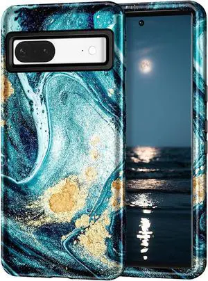 Btscase for Google Pixel 7 Case, Marble Pattern 3 in 1 Heavy Duty Shockproof Full Body Rugged Hard PC+Soft Silicone Drop Protective Women Girl Phone Covers for Google Pixel 7 (2022), Ocean