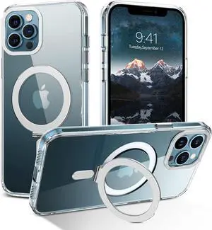 DUEDUE for iPhone 12 Case, iPhone 12 Pro Magnetic Case with Invisible Stand [Compatible with Magsafe], Clear Protective Cover Transparent Shockproof Phone Case for iPhone 12/12 Pro 6.1", Clear