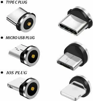 VizGiz 9 Pack Magnetic Phone Cable Adapter Connector Tips Head Plug Micro USB Type C Cord Magnet Charger Adaptor Replacement Tip for iPhone Huawei Samsung iPad Android Mobile Phone