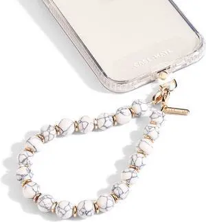 Case-Mate Phone Charm with Beaded Marble - Detachable Anti Theft Strap - Hands-Free iPhone Wrist Strap for Women - Phone Chain Wristlet - Fits Galaxy, Pixel and More - White Marble