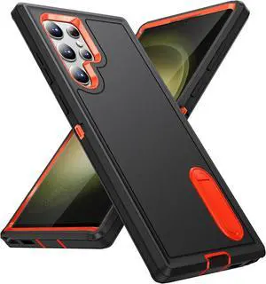 BaHaHoues for Samsung Galaxy S23 Ultra Case, Samsung S23 Ultra Phone Case with Built in Kickstand, Shockproof/DropProof Military Grade Protective Cover for Galaxy S23 Ultra 5G (Black/Orange)