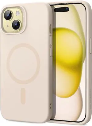 ESR for iPhone 15 Plus Case with MagSafe, Supports Magnetic Charging, Slim Liquid Silicone Case, Shock Absorbing, Screen and Camera Protection, Cloud Series, Light Tan