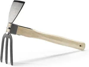 Garden Hoe,Garden Tools Digging Hoe and Rake, Hand Hoe with Wooden Handle for Loosening Soil and Weeding