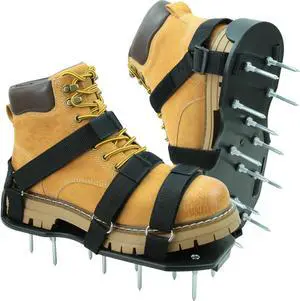 Lawn Aerator Shoes with Hook & Loop Straps for Effectively Aerating Lawn Soil, One Size Fits All Free-Installation Heavy Duty Spiked Sandals Shoes for Yard Garden Patio Grass, Black