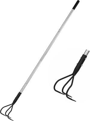 Multifunctional Garden Cultivator, 3 Prong Cultivator Long Handle, Garden Hand Tiller with 55 Inch Adjustable Handle, Garden Weeding Tools for Cultivating, Loosening Soil and Weeding